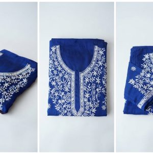 3pc Blue Embriodered Suit Medium (Unstitched)