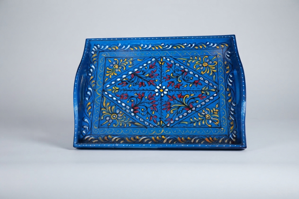 Hand-Painted Swati Wooden Serving Tray